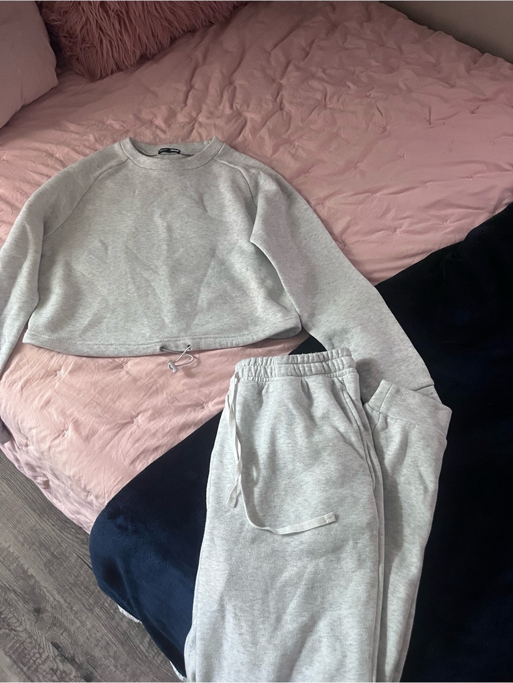 Light Gray Cropped Sweatshirt & Jogger Set